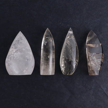 Imperfect Clear and Smoky Quartz Flames Set of 4 - Expert Wholesale and Supplier of Wholesale Crystals & Bulk Gemstones, ["Brazil","Clear Quartz","flames","Quartz","Smoky Quartz"]