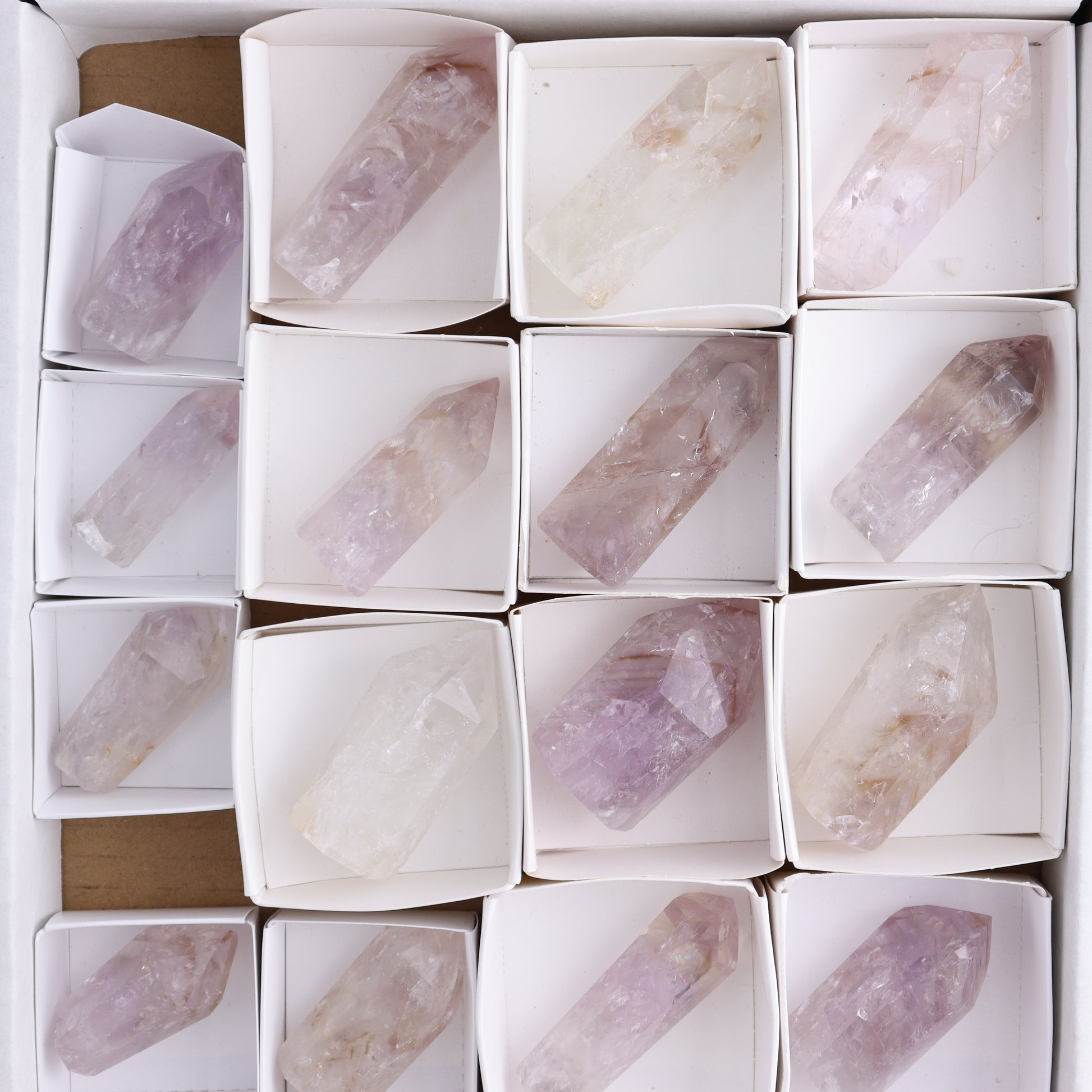 Powellite Amethyst UV Reactive Towers Set of 20 - Expert Wholesale and Supplier of Wholesale Crystals & Bulk Gemstones, ["Amethyst","Powellite"]