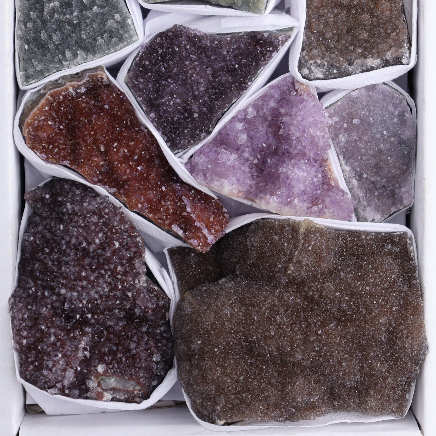 Uruguay Rainbow Amethyst Clusters Flat of 12