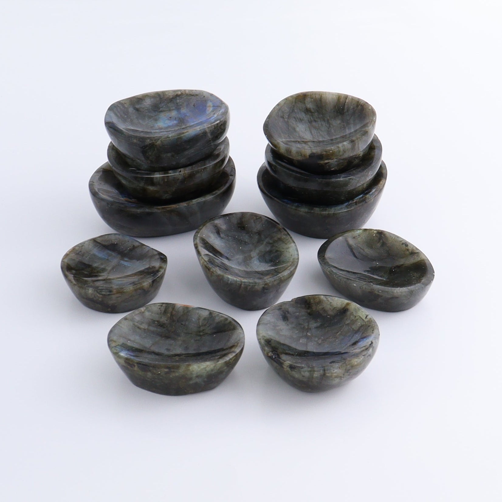 Labradorite Bowls Set of 11 - Expert Wholesale and Supplier of Wholesale Crystals & Bulk Gemstones, ["Bowls","Labradorite","Madagascar"]