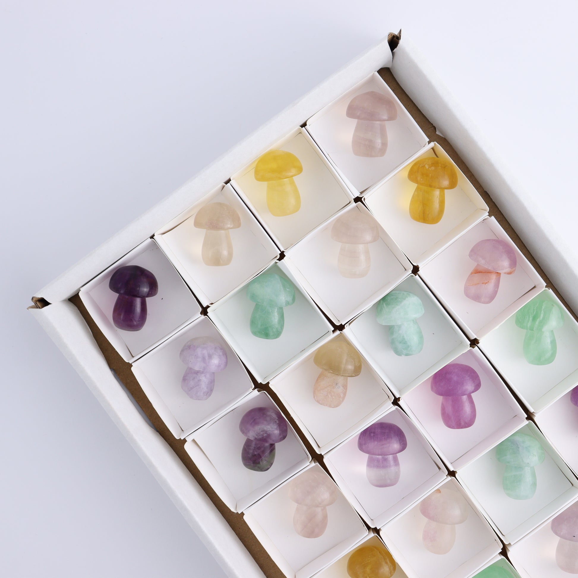 Fluorite Mushrooms Set of 24 - Expert Wholesale and Supplier of Wholesale Crystals & Bulk Gemstones, ["Fluorite","Mushrooms"]
