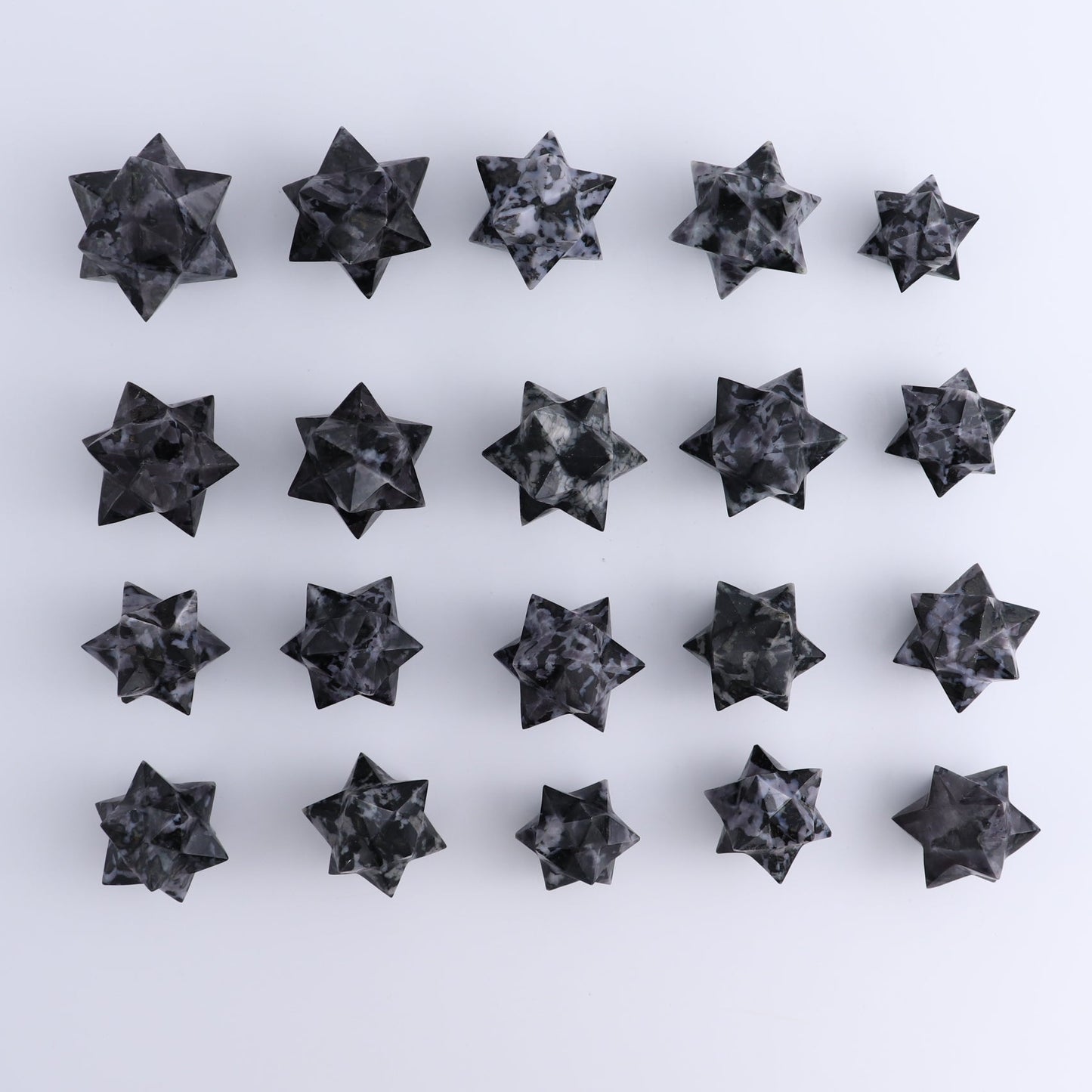 Indigo Gabbro Stars Set of 19 & 1 Cut Base Star - Expert Wholesale and Supplier of Wholesale Crystals & Bulk Gemstones, ["Indigo Gabbro"]