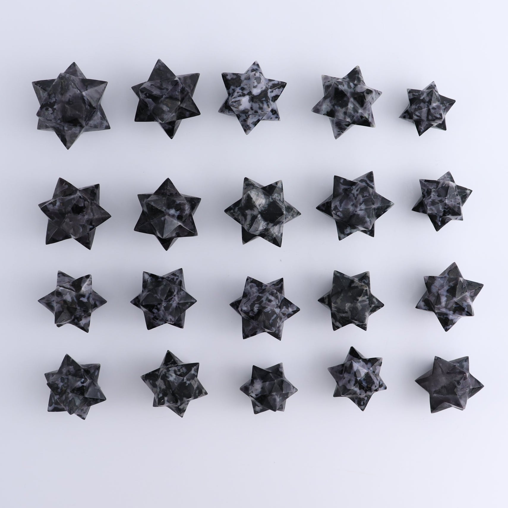 Indigo Gabbro Stars Set of 19 & 1 Cut Base Star - Expert Wholesale and Supplier of Wholesale Crystals & Bulk Gemstones, ["Indigo Gabbro"]