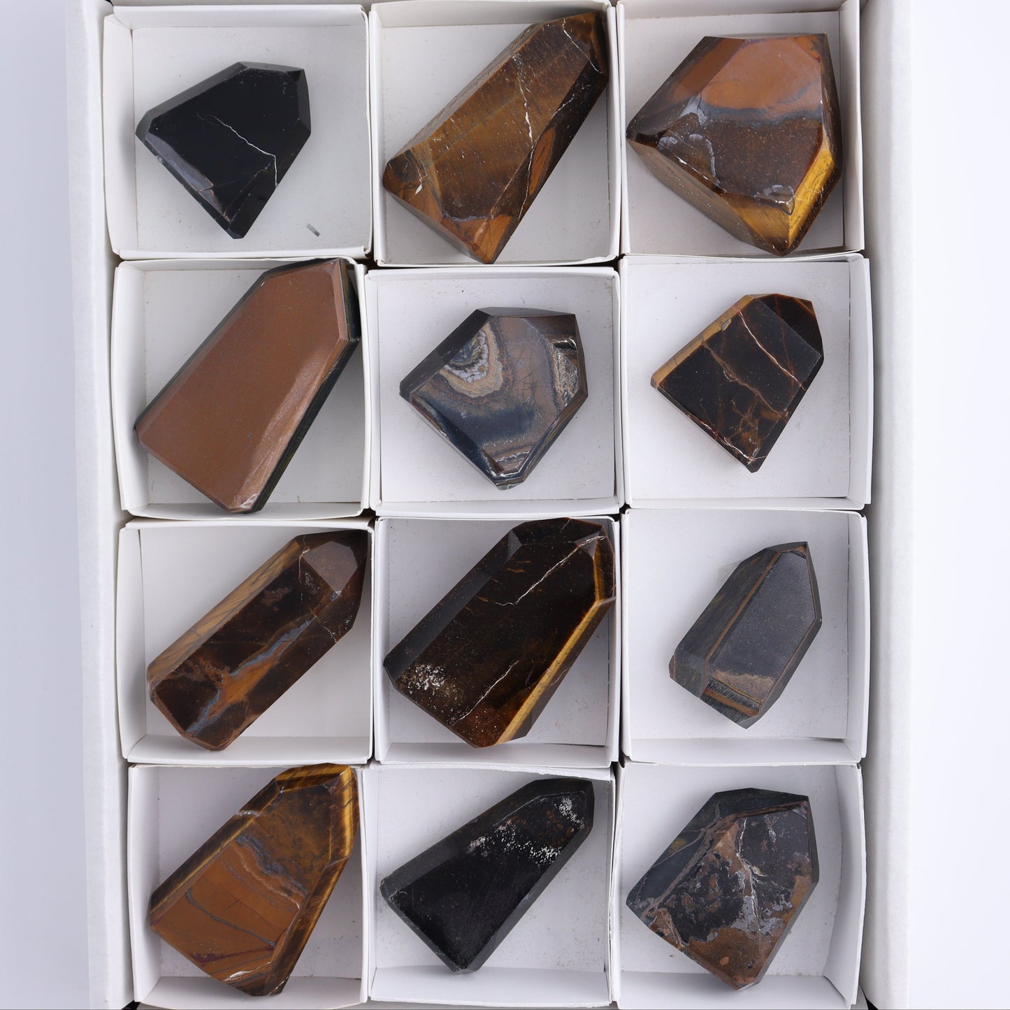 Tiger Eye Towers Set of 15 - Expert Wholesale and Supplier of Wholesale Crystals & Bulk Gemstones, ["Brazil","close_70","Tiger Eye","Towers"]