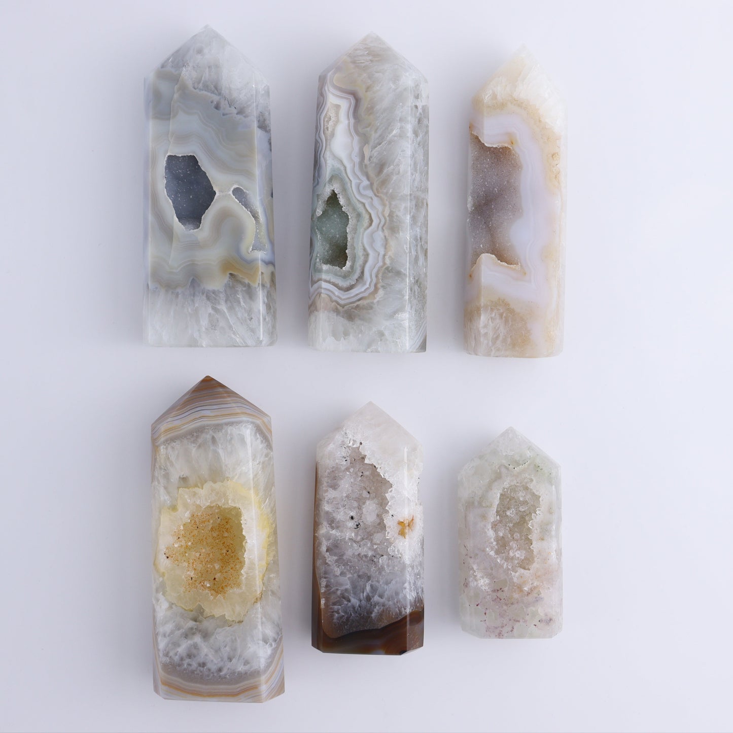 Druzy Agate Towers Set of 6 - Expert Wholesale and Supplier of Wholesale Crystals & Bulk Gemstones, ["Agate","Druzy Agate"]