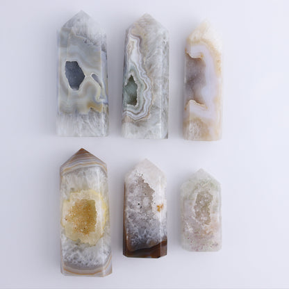 Druzy Agate Towers Set of 6 - Expert Wholesale and Supplier of Wholesale Crystals & Bulk Gemstones, ["Agate","Druzy Agate"]