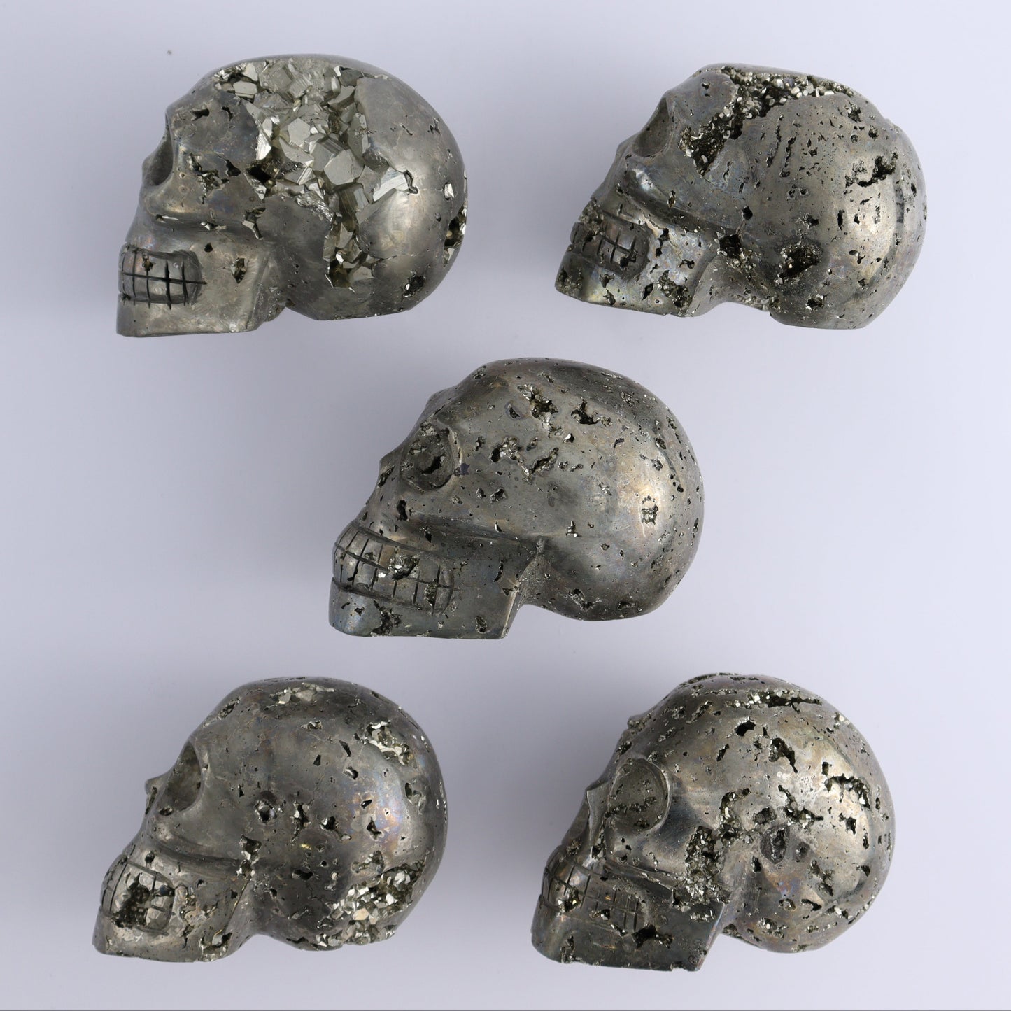 Pyrite Skulls Set of 5 - Expert Wholesale and Supplier of Wholesale Crystals & Bulk Gemstones, ["Hearts","Peru","Pyrite"]