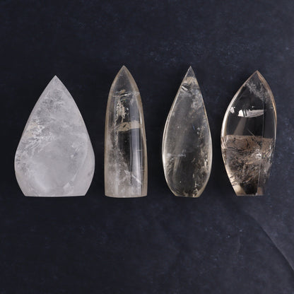 Imperfect Clear and Smoky Quartz Flames Set of 4 - Expert Wholesale and Supplier of Wholesale Crystals & Bulk Gemstones, ["Brazil","Clear Quartz","flames","Quartz","Smoky Quartz"]