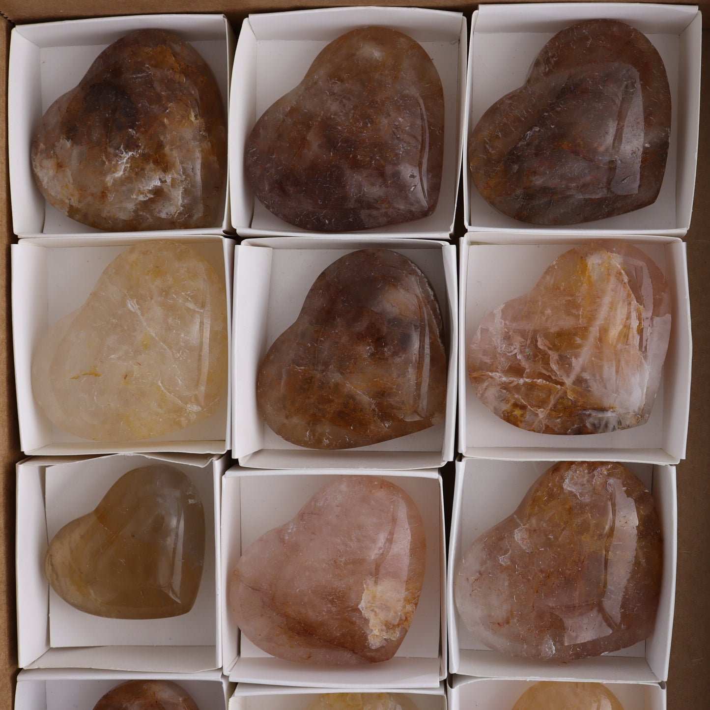 Golden Healer Hearts Set of 12 - Expert Wholesale and Supplier of Wholesale Crystals & Bulk Gemstones, ["Brazil","Golden Healer","Hearts"]