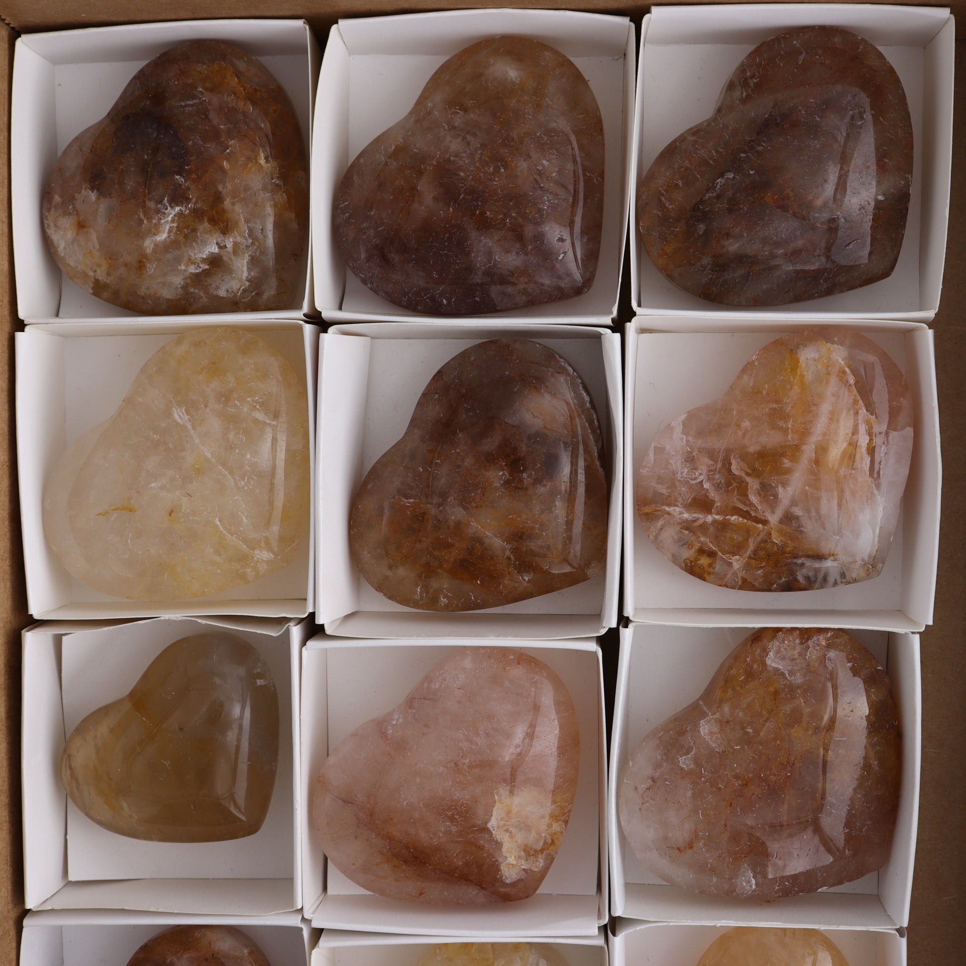 Golden Healer Hearts Set of 12 - Expert Wholesale and Supplier of Wholesale Crystals & Bulk Gemstones, ["Brazil","Golden Healer","Hearts"]