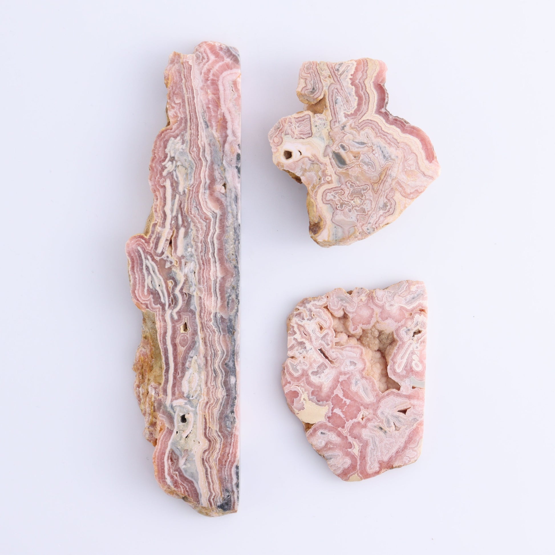 Rhodochrosite Slices Set of 3 - Expert Wholesale and Supplier of Wholesale Crystals & Bulk Gemstones, ["Argentina","Rhodochrosite","Slices and Slabs"]