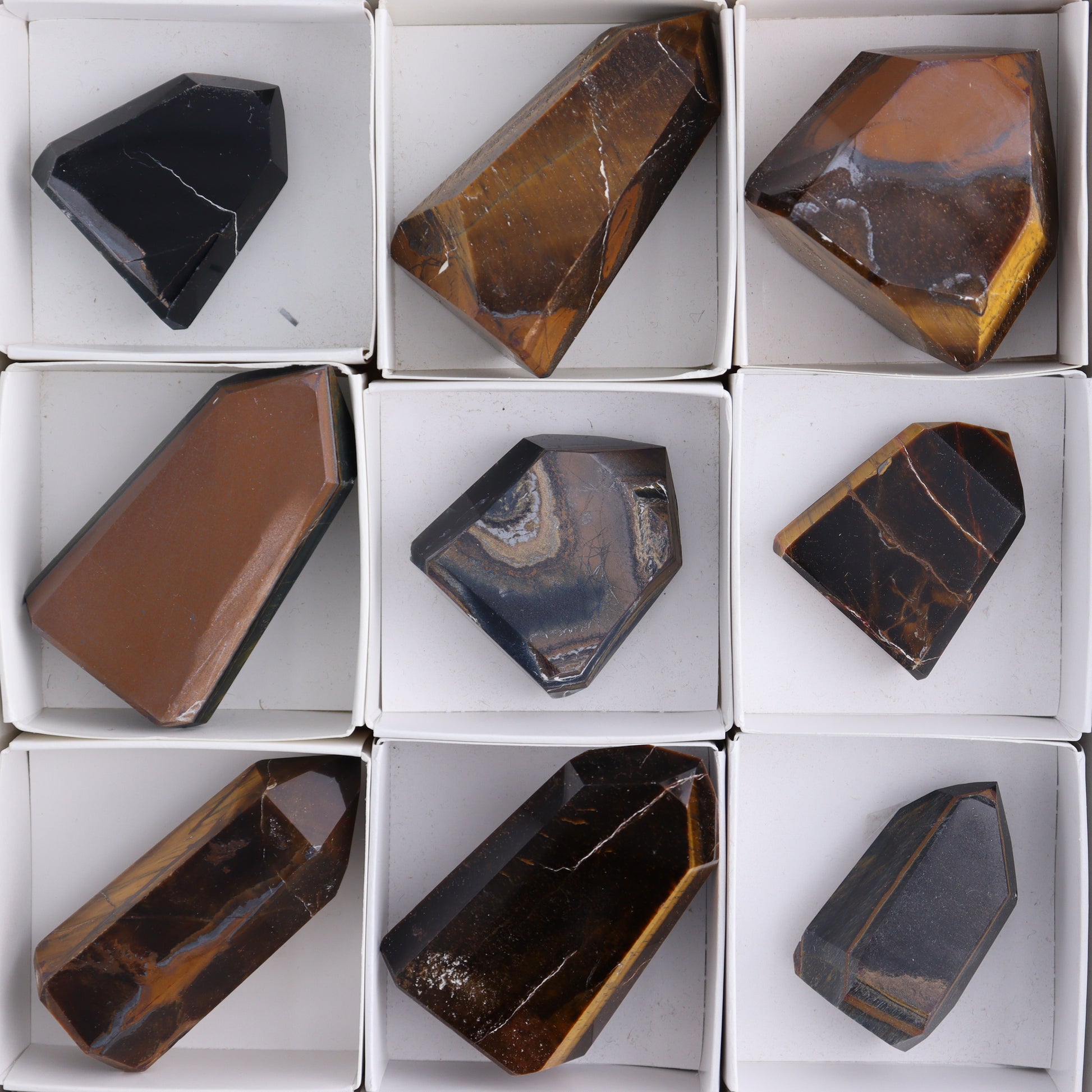 Tiger Eye Towers Set of 15 - Expert Wholesale and Supplier of Wholesale Crystals & Bulk Gemstones, ["Brazil","close_70","Tiger Eye","Towers"]
