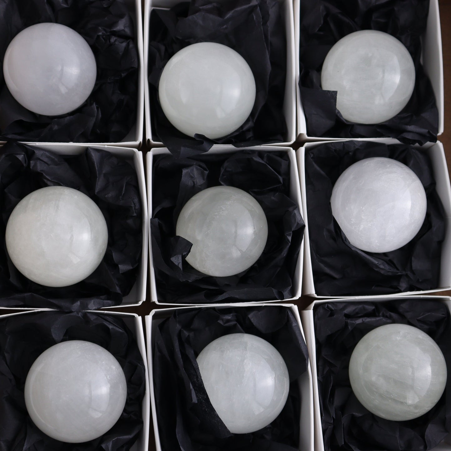 Optical Calcite Spheres Set of 12 - Expert Wholesale and Supplier of Wholesale Crystals & Bulk Gemstones, ["Calcite","Mexico","Optical Calcite","Spheres"]