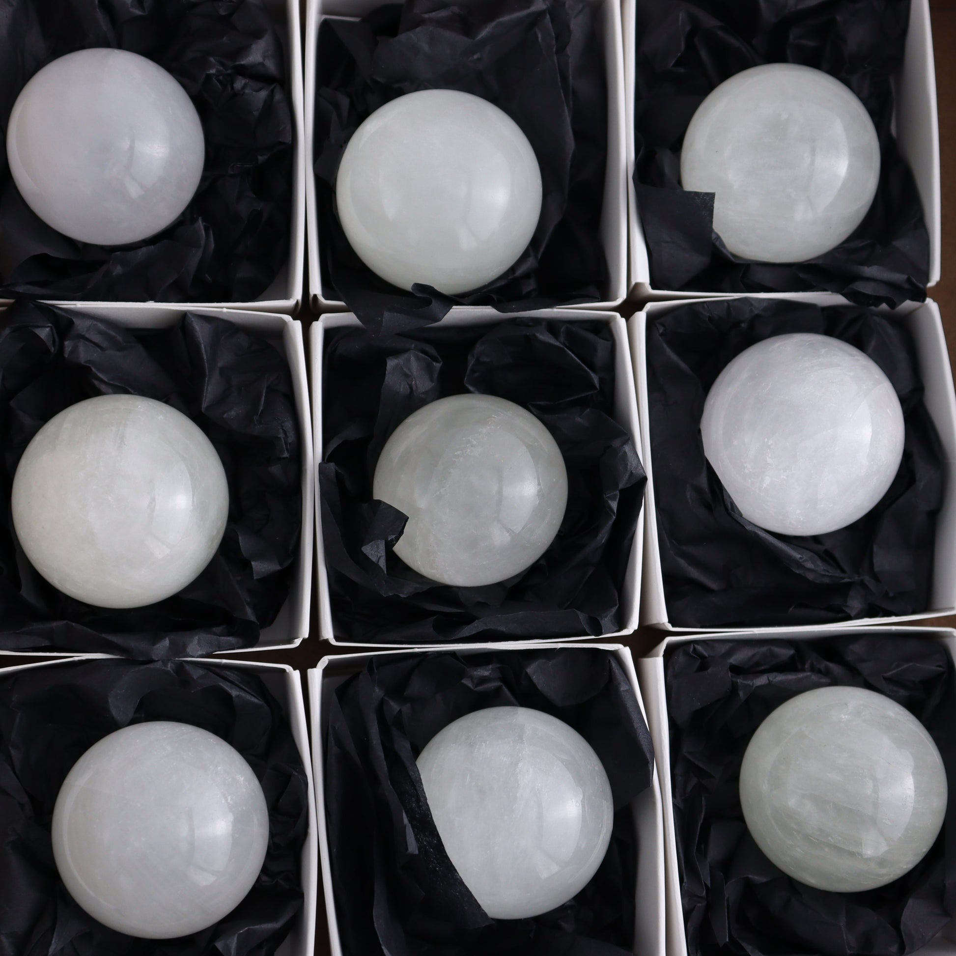 Optical Calcite Spheres Set of 12 - Expert Wholesale and Supplier of Wholesale Crystals & Bulk Gemstones, ["Calcite","Mexico","Optical Calcite","Spheres"]