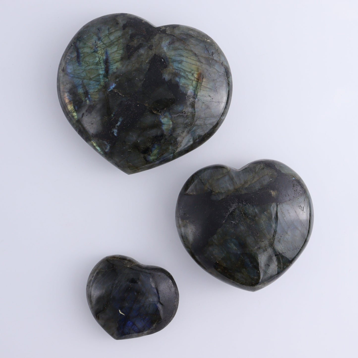 Labradorite Hearts Set of 3 - Expert Wholesale and Supplier of Wholesale Crystals & Bulk Gemstones, ["Hearts","Labradorite","Madagascar"]