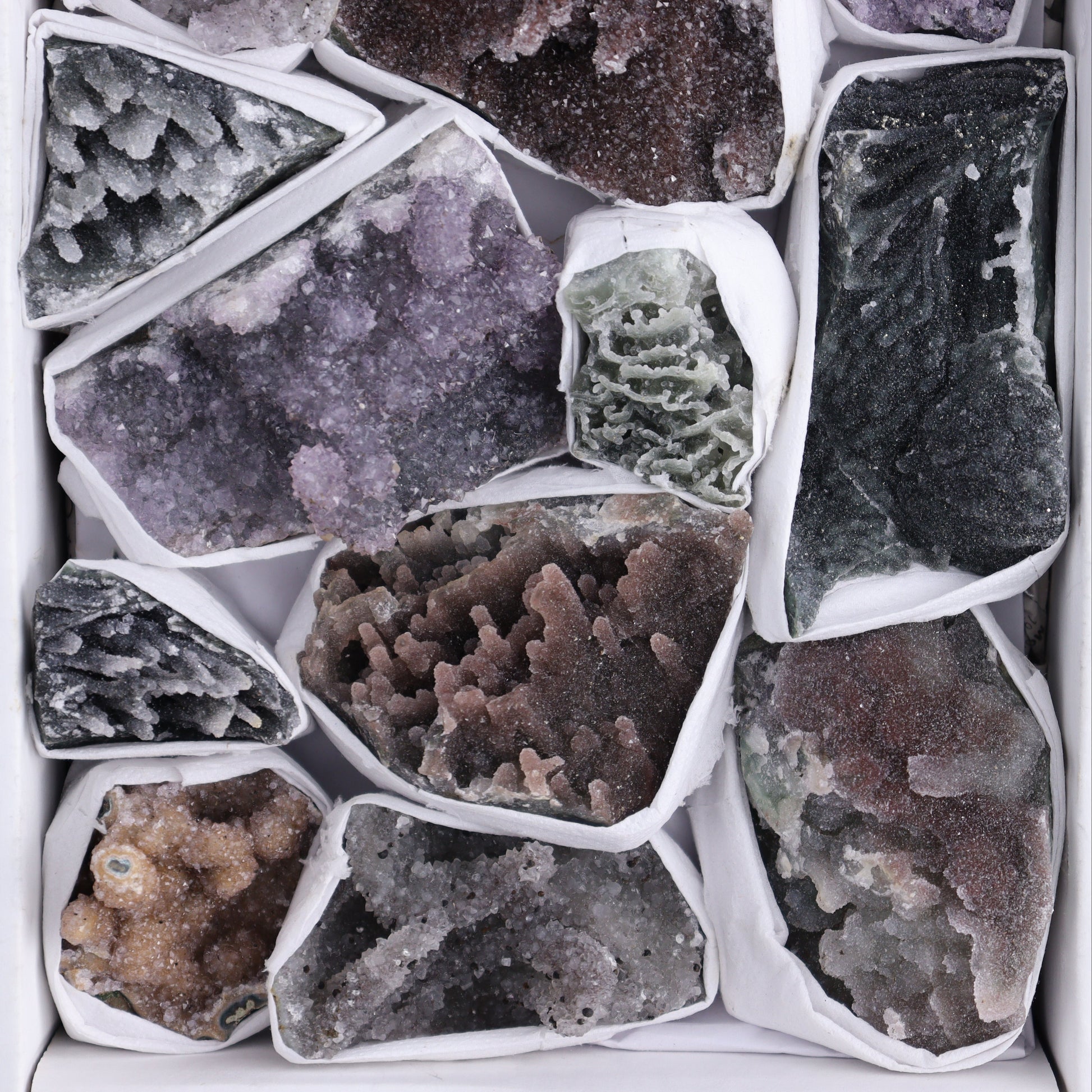 Uruguay Amethyst Clusters with Formations Flat of 13 - Expert Wholesale and Supplier of Wholesale Crystals & Bulk Gemstones, ["Amethyst","Clusters","Formations","Uruguay"]