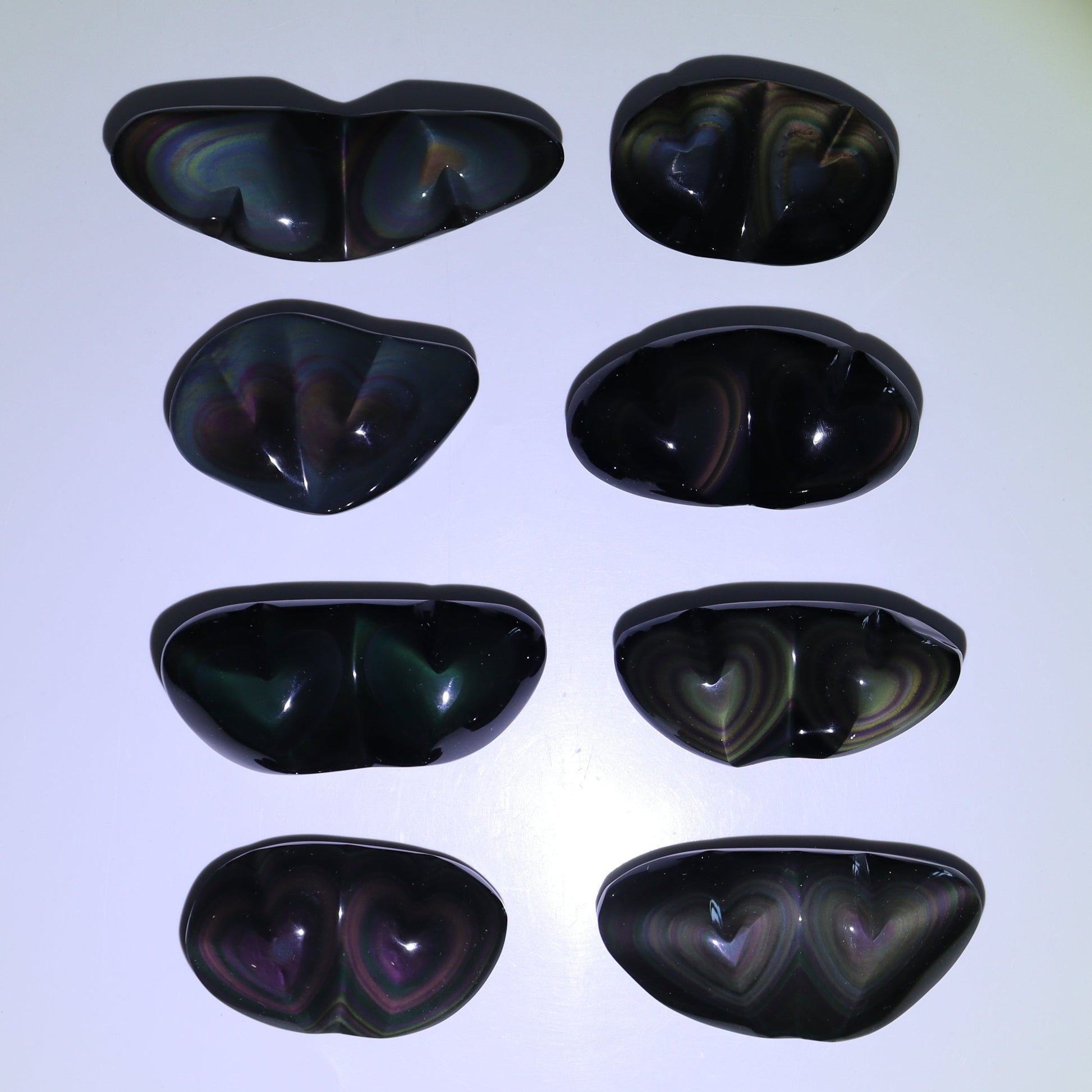 Rainbow Obsidian Heart Pairs Set of 8 - Expert Wholesale and Supplier of Wholesale Crystals & Bulk Gemstones, ["Hearts","Mexico","Rainbow Obsidian"]