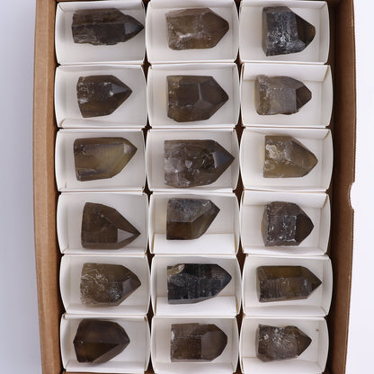 Smoky Quartz Polished Tops Set of 18 - Expert Wholesale and Supplier of Wholesale Crystals & Bulk Gemstones, ["Brazil","close_70","Points","Polished Tip","Quartz","Smoky Quartz"]