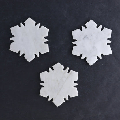 One White Marble Snowflake Coaster