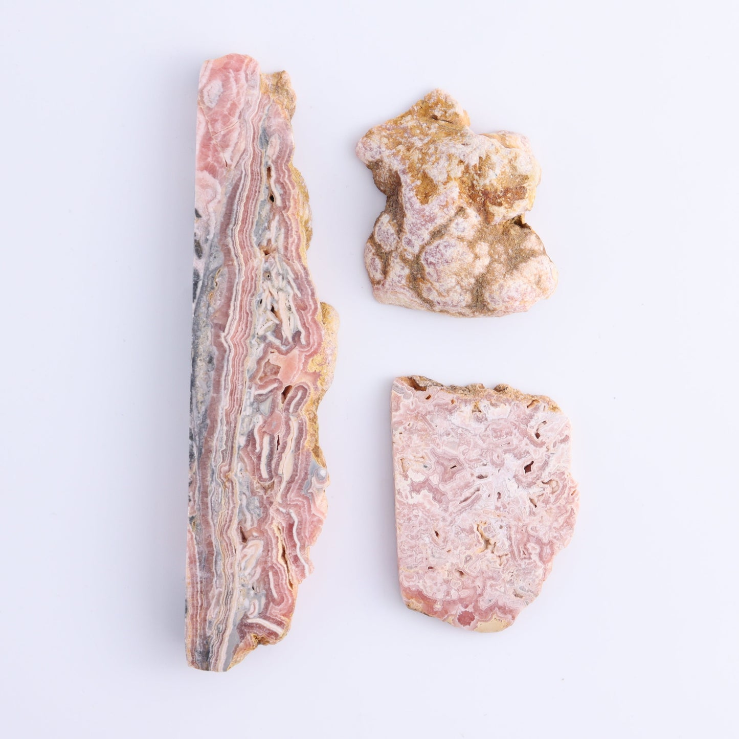 Rhodochrosite Slices Set of 3 - Expert Wholesale and Supplier of Wholesale Crystals & Bulk Gemstones, ["Argentina","Rhodochrosite","Slices and Slabs"]