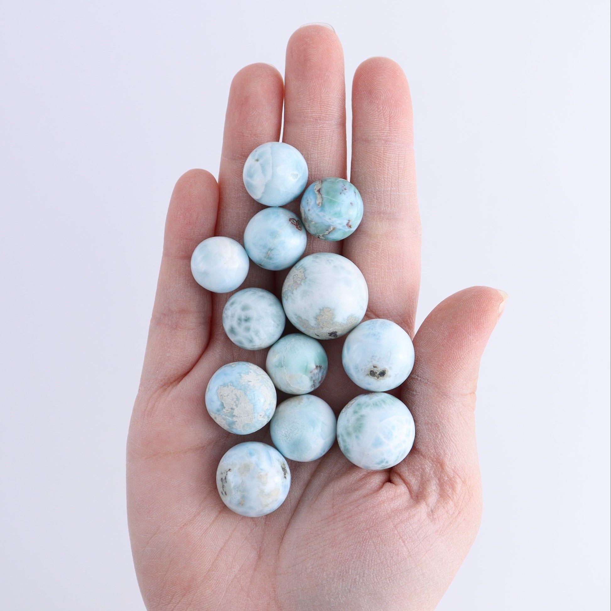Larmiar Spheres Set of 12 - Expert Wholesale and Supplier of Wholesale Crystals & Bulk Gemstones, ["Larimar","Spheres"]