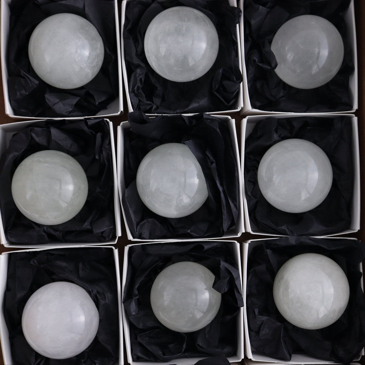 Optical Calcite Spheres Set of 12 - Expert Wholesale and Supplier of Wholesale Crystals & Bulk Gemstones, ["Calcite","Mexico","Optical Calcite","Spheres"]