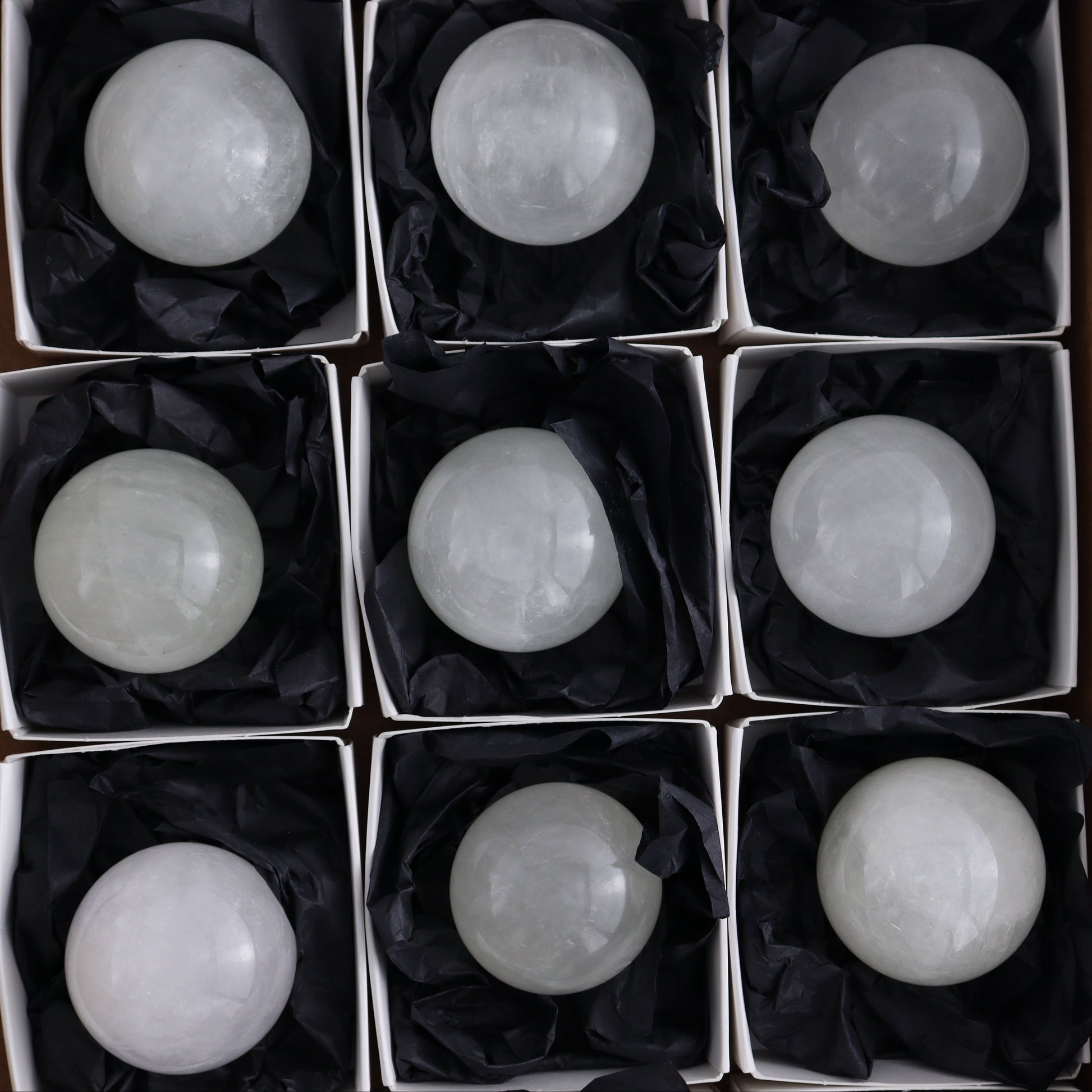 Optical Calcite Spheres Set of 12 - Expert Wholesale and Supplier of Wholesale Crystals & Bulk Gemstones, ["Calcite","Mexico","Optical Calcite","Spheres"]