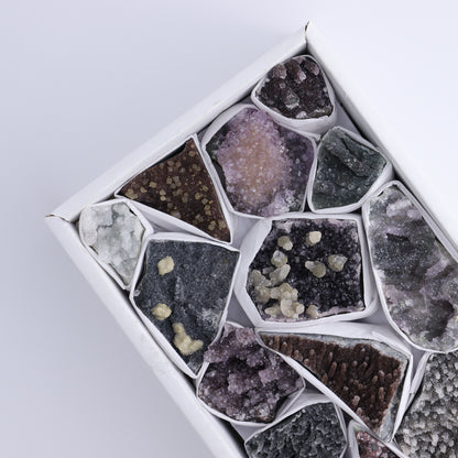 Uruguay Amethyst Clusters with Formations Flat of 14 - Expert Wholesale and Supplier of Wholesale Crystals & Bulk Gemstones, ["Amethyst","Calcite","Clusters","Formations","Uruguay"]