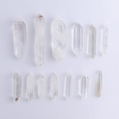 Quartz Faceted Double Points Set of 13 - Expert Wholesale and Supplier of Wholesale Crystals & Bulk Gemstones, ["Brazil","Clear Quartz","Mixed Carvings","Quartz"]