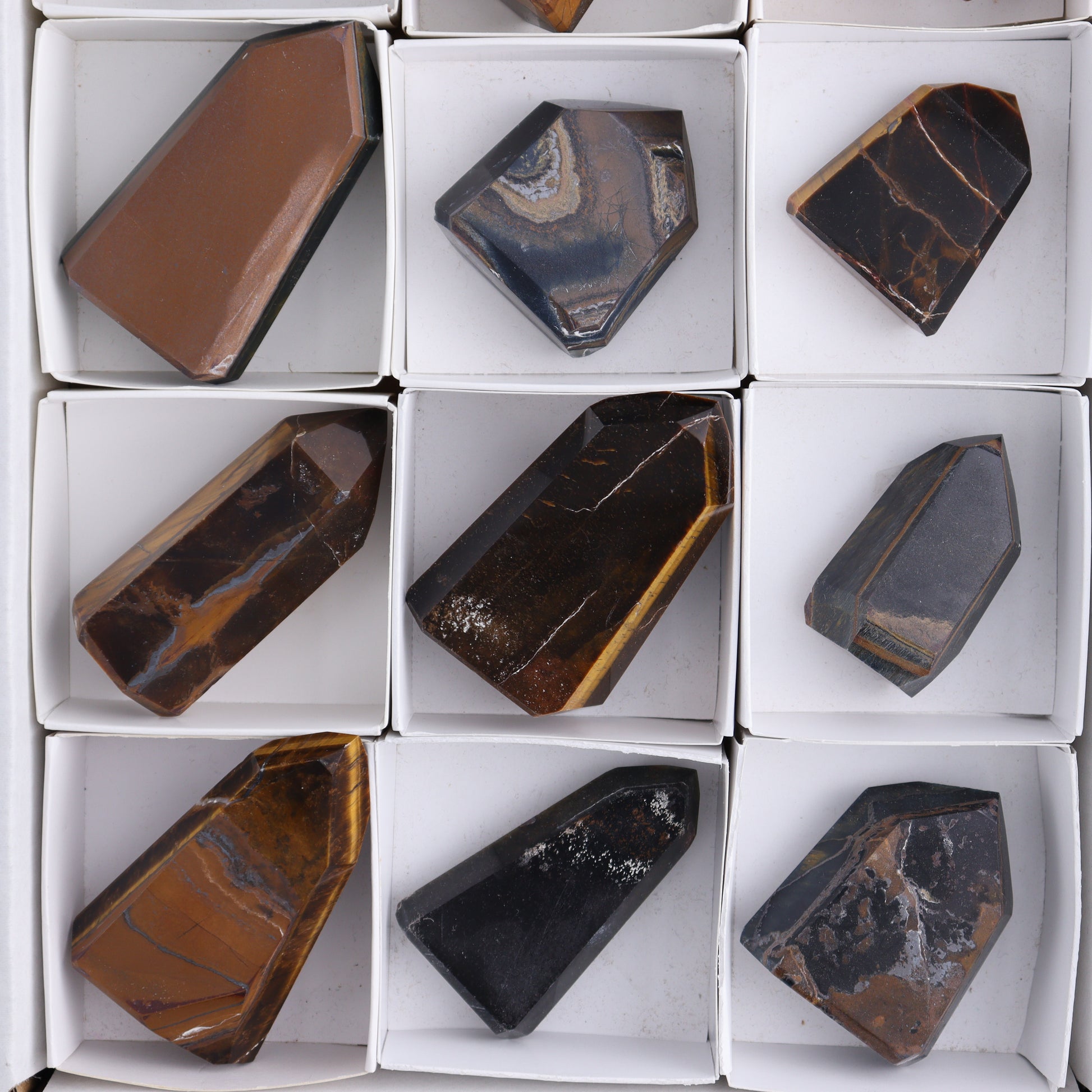 Tiger Eye Towers Set of 15 - Expert Wholesale and Supplier of Wholesale Crystals & Bulk Gemstones, ["Brazil","close_70","Tiger Eye","Towers"]