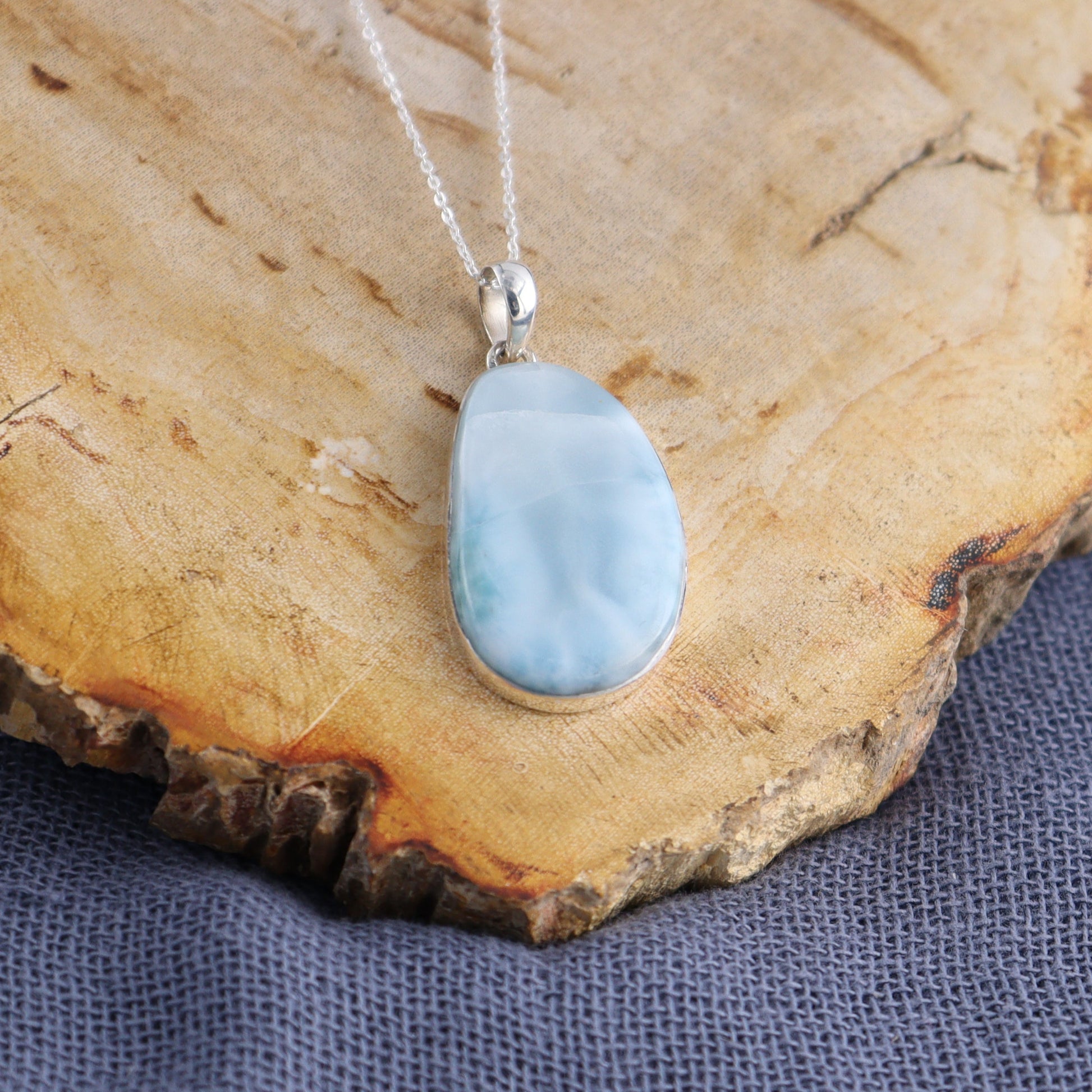 One Medium Larimar Sterling Silver Pendant (chain not included) - Expert Wholesale and Supplier of Wholesale Crystals & Bulk Gemstones, ["Larimar","Pendant","sterling silver"]