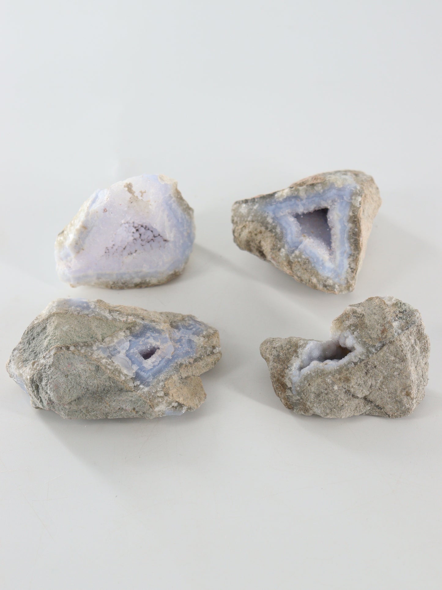 Blue Lace Agate Clusters Set of 4 - Expert Wholesale and Supplier of Wholesale Crystals & Bulk Gemstones, ["Agate","Blue Lace Agate","close_70"]