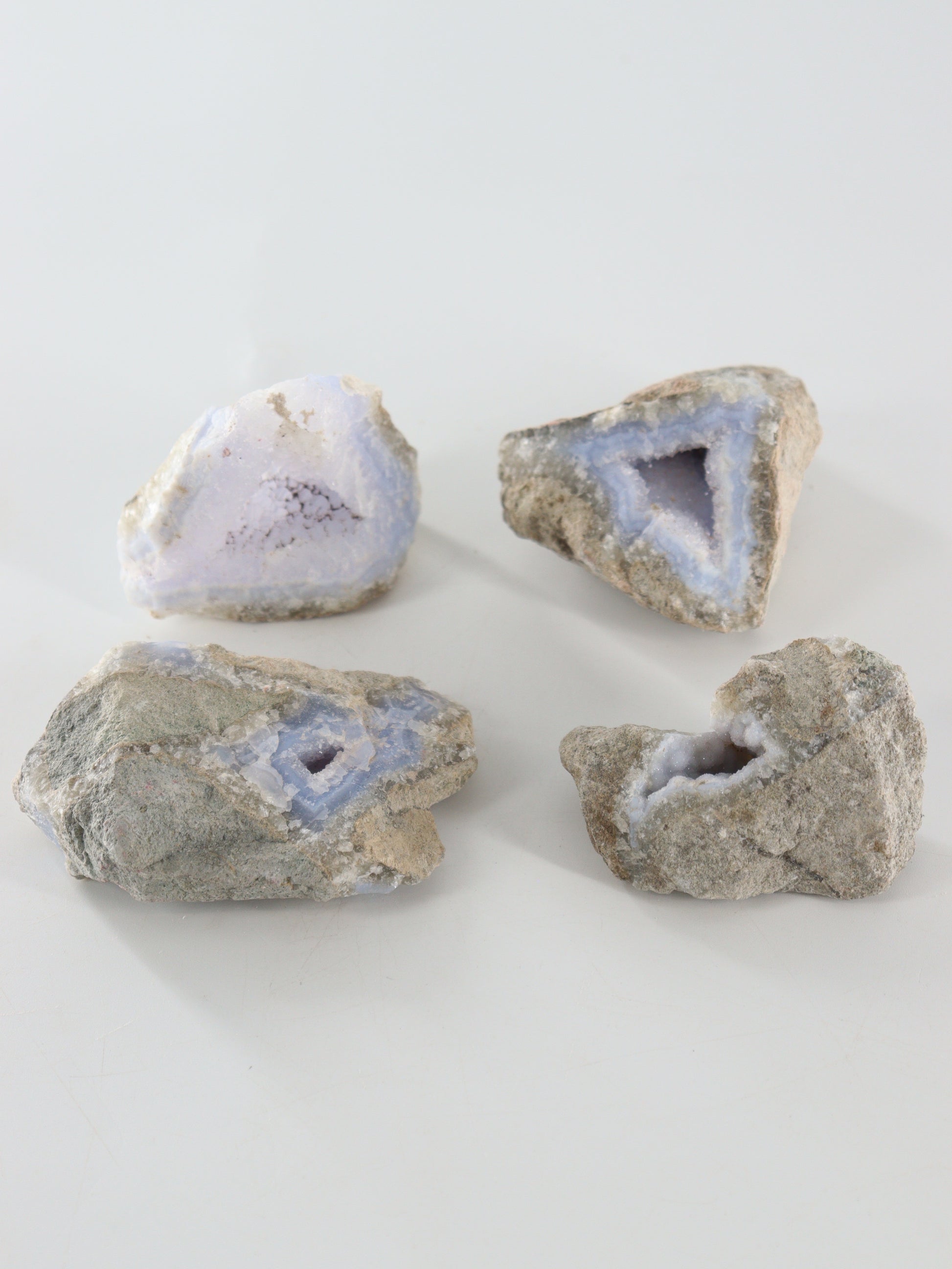 Blue Lace Agate Clusters Set of 4 - Expert Wholesale and Supplier of Wholesale Crystals & Bulk Gemstones, ["Agate","Blue Lace Agate","close_70"]