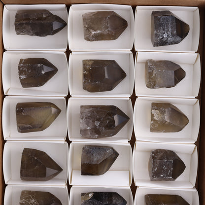 Smoky Quartz Polished Tops Set of 18 - Expert Wholesale and Supplier of Wholesale Crystals & Bulk Gemstones, ["Brazil","close_70","Points","Polished Tip","Quartz","Smoky Quartz"]