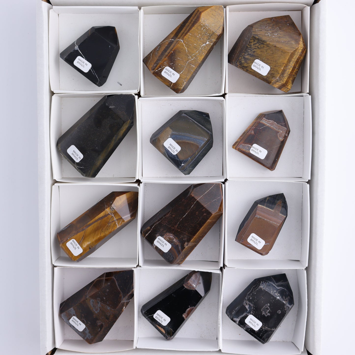 Tiger Eye Towers Set of 15 - Expert Wholesale and Supplier of Wholesale Crystals & Bulk Gemstones, ["Brazil","close_70","Tiger Eye","Towers"]
