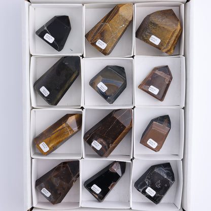 Tiger Eye Towers Set of 15 - Expert Wholesale and Supplier of Wholesale Crystals & Bulk Gemstones, ["Brazil","close_70","Tiger Eye","Towers"]