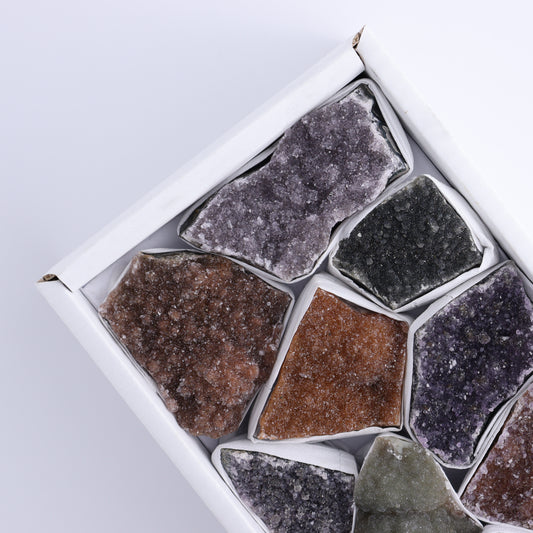 Uruguay Rainbow Amethyst Clusters Flat of 14