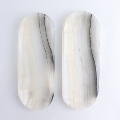 One Oval Dish Mexican Onyx/Calcite White & Grey