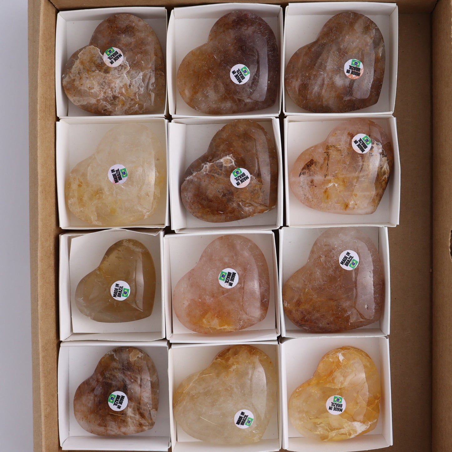Golden Healer Hearts Set of 12 - Expert Wholesale and Supplier of Wholesale Crystals & Bulk Gemstones, ["Brazil","Golden Healer","Hearts"]