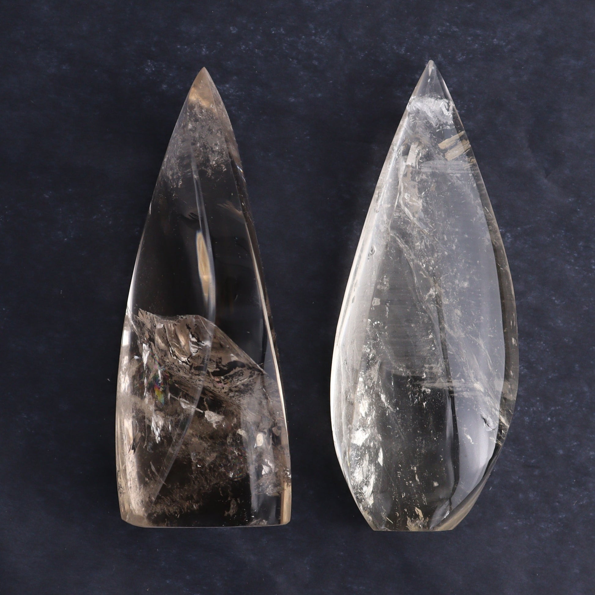 Imperfect Clear and Smoky Quartz Flames Set of 4 - Expert Wholesale and Supplier of Wholesale Crystals & Bulk Gemstones, ["Brazil","Clear Quartz","flames","Quartz","Smoky Quartz"]