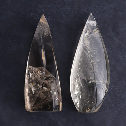 Imperfect Clear and Smoky Quartz Flames Set of 4 - Expert Wholesale and Supplier of Wholesale Crystals & Bulk Gemstones, ["Brazil","Clear Quartz","flames","Quartz","Smoky Quartz"]
