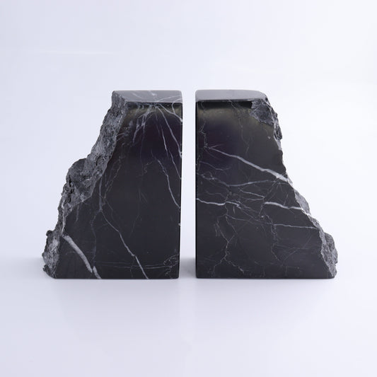 One Pair of Black Marble Rough Bookends