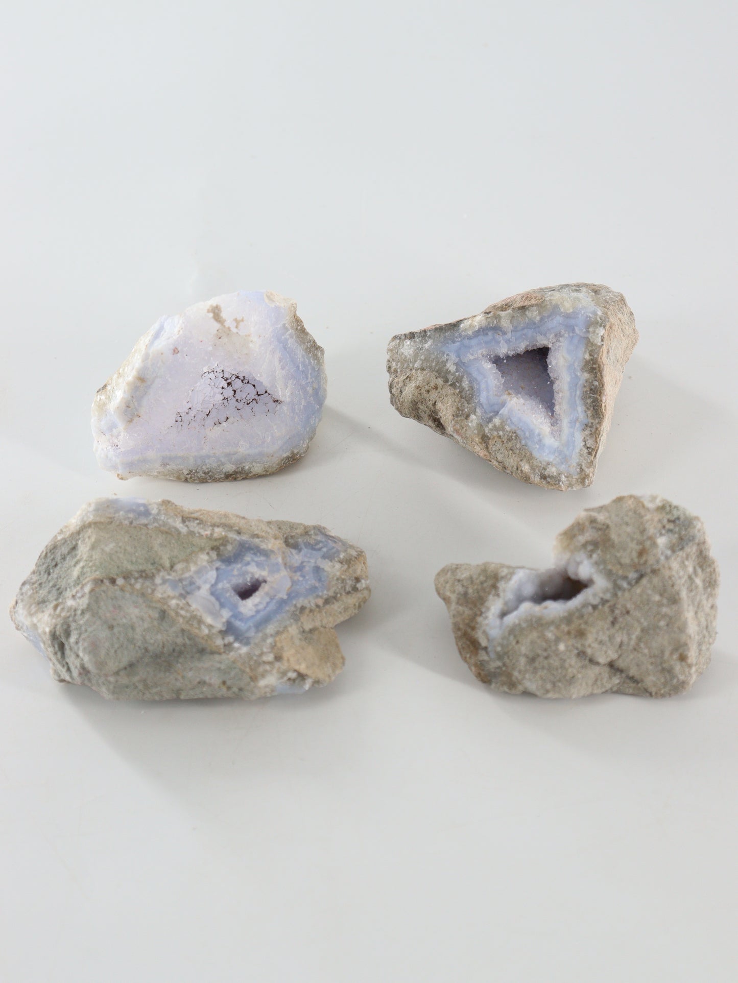 Blue Lace Agate Clusters Set of 4 - Expert Wholesale and Supplier of Wholesale Crystals & Bulk Gemstones, ["Agate","Blue Lace Agate","close_70"]