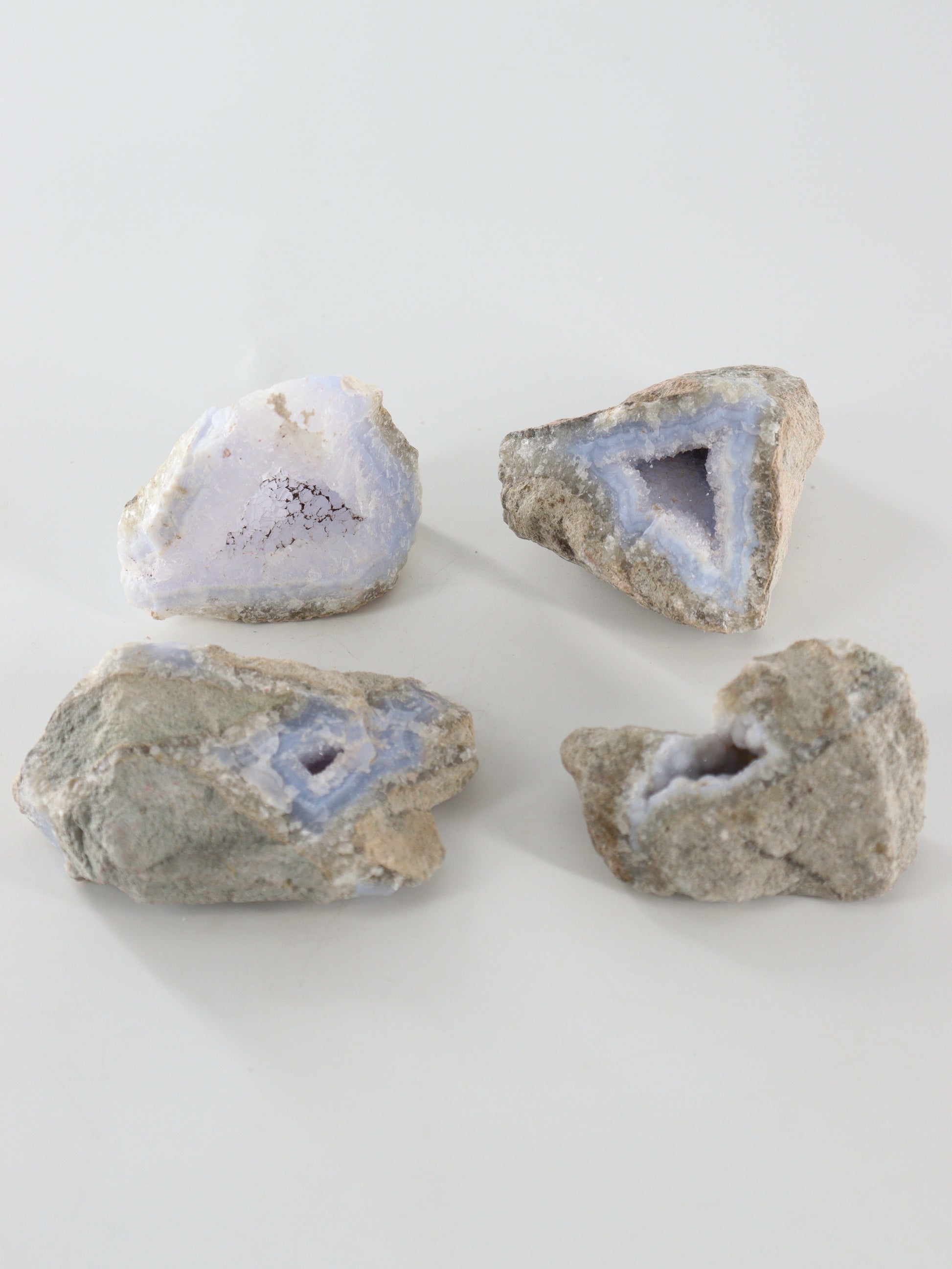 Blue Lace Agate Clusters Set of 4 - Expert Wholesale and Supplier of Wholesale Crystals & Bulk Gemstones, ["Agate","Blue Lace Agate","close_70"]