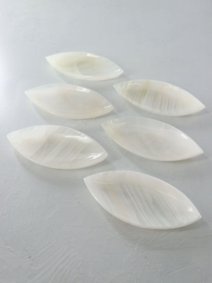 Large White Onyx Leaf Dishes Set of 6