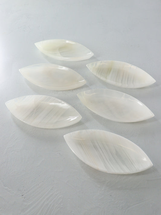 Large White Onyx Leaf Dishes Set of 6