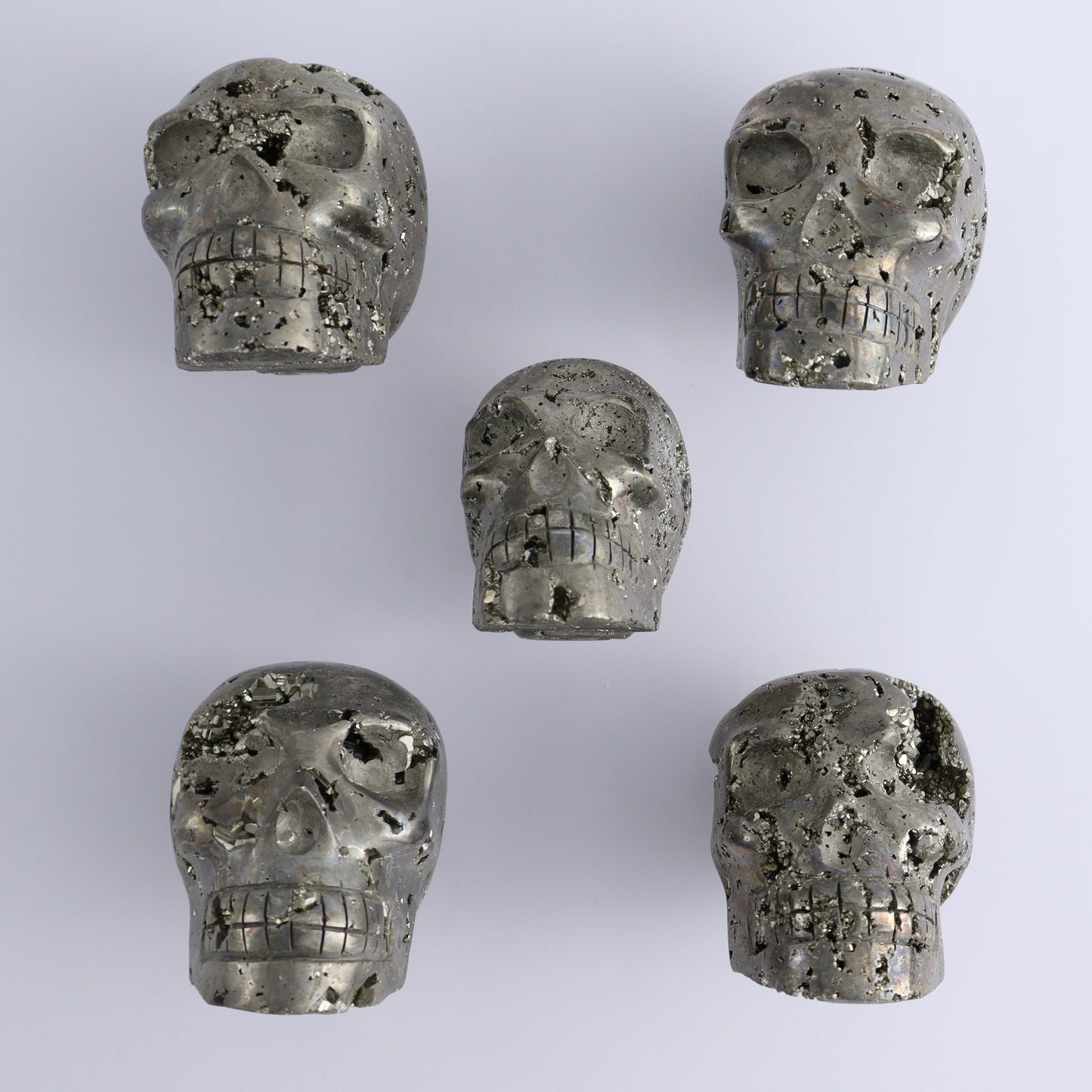 Pyrite Skulls Set of 5 - Expert Wholesale and Supplier of Wholesale Crystals & Bulk Gemstones, ["Hearts","Peru","Pyrite"]