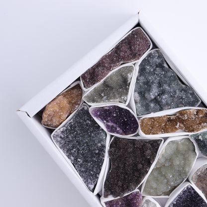 Uruguay Rainbow Amethyst Clusters Flat of 16 - Expert Wholesale and Supplier of Wholesale Crystals & Bulk Gemstones, ["Amethyst","Clusters","Rainbow Amethyst","Sugar Rainbow Amethyst","Uruguay"]