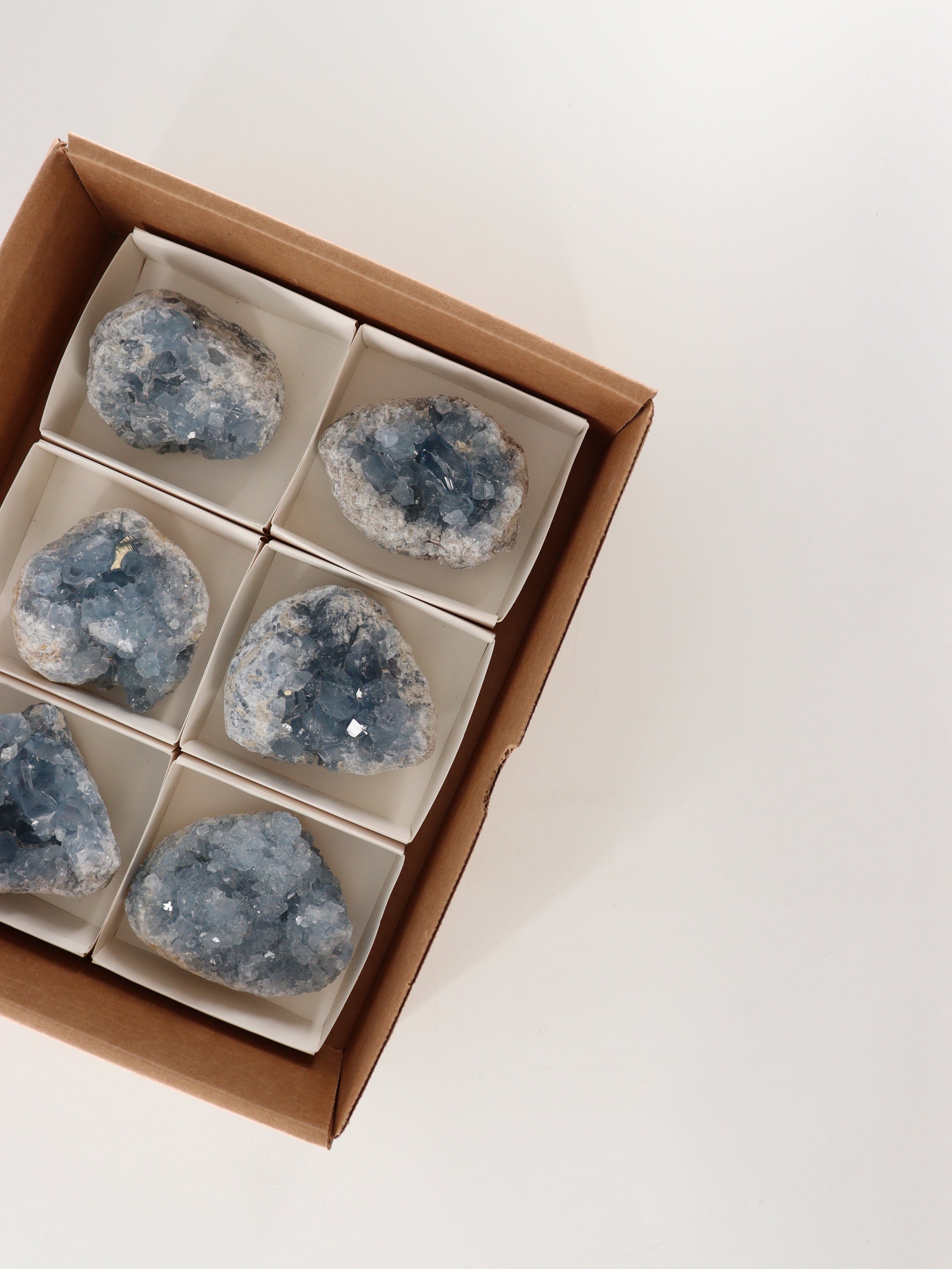 Celestite Clusters Set of 6 - Expert Wholesale and Supplier of Wholesale Crystals & Bulk Gemstones, []
