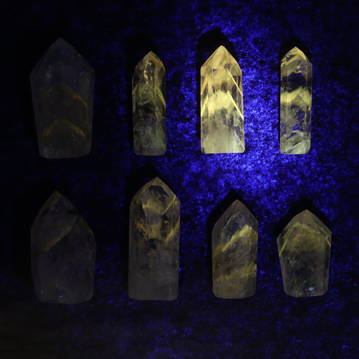Powellite Amethyst UV Reactive Towers Set of 20 - Expert Wholesale and Supplier of Wholesale Crystals & Bulk Gemstones, ["Amethyst","Powellite"]